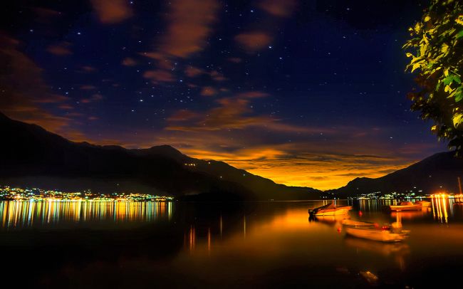 Panorama al tramondo sul lago di Como dall'Hotel Palace