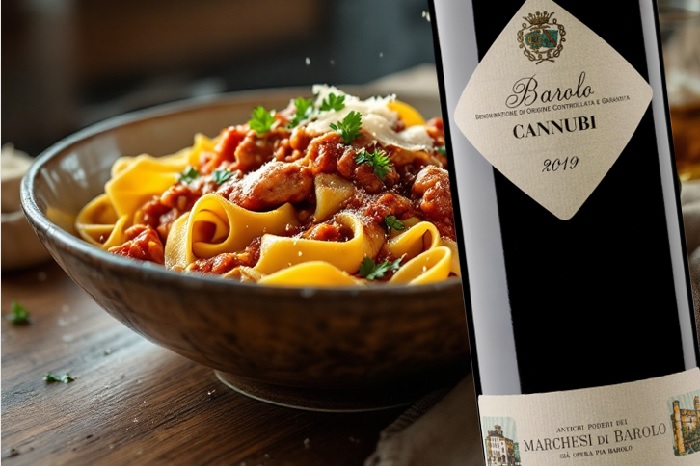 Tagliatelle al ragù di coniglio e Barolo Cannubi 2019 Marchesi di Barolo